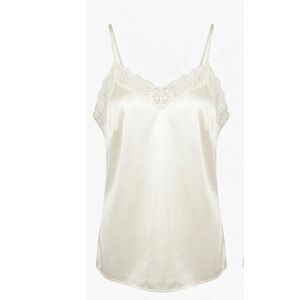 Vintage Dressbarn Woman Ivory Satin Lace Trim Cami Tank Top 3X Made in USA NOS